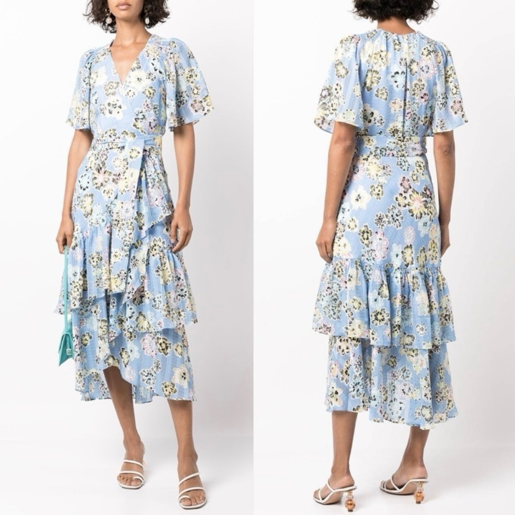 Tanya Taylor Brittany Floral Wrap Midi Dress Nwt